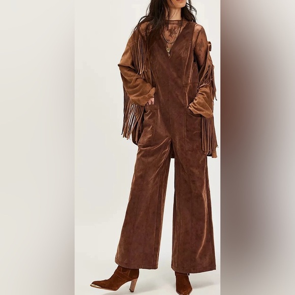We The Free Pants - NWT We The Free Women’s Small Nico Vegan Suede Jumpsuit Brown Western Bohemian